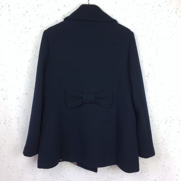 Kate Spade Bow-Back Double Breasted Peacoat Wool Blend Deep Navy L - Picture 2 of 12